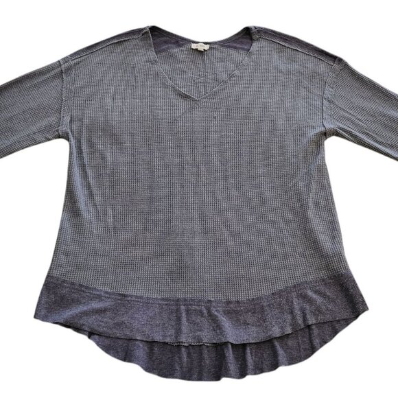 La Miel WMNS Blue V-Neck Waffle Knit Longline Top SZ Sm - Picture 2 of 8